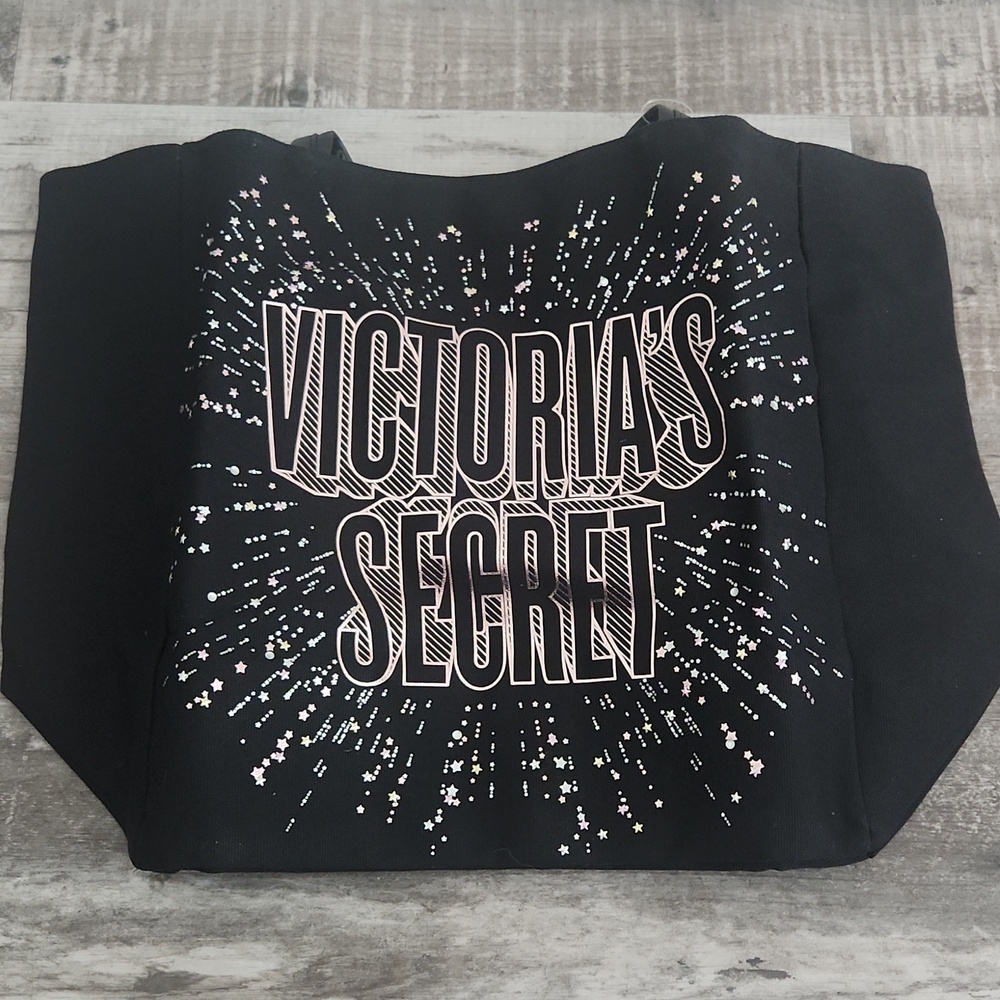 Victoria's Secret Black Tote with Metallic Burst Logo
